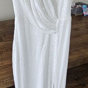 Hello Molly White Sequin V-Neck Dress